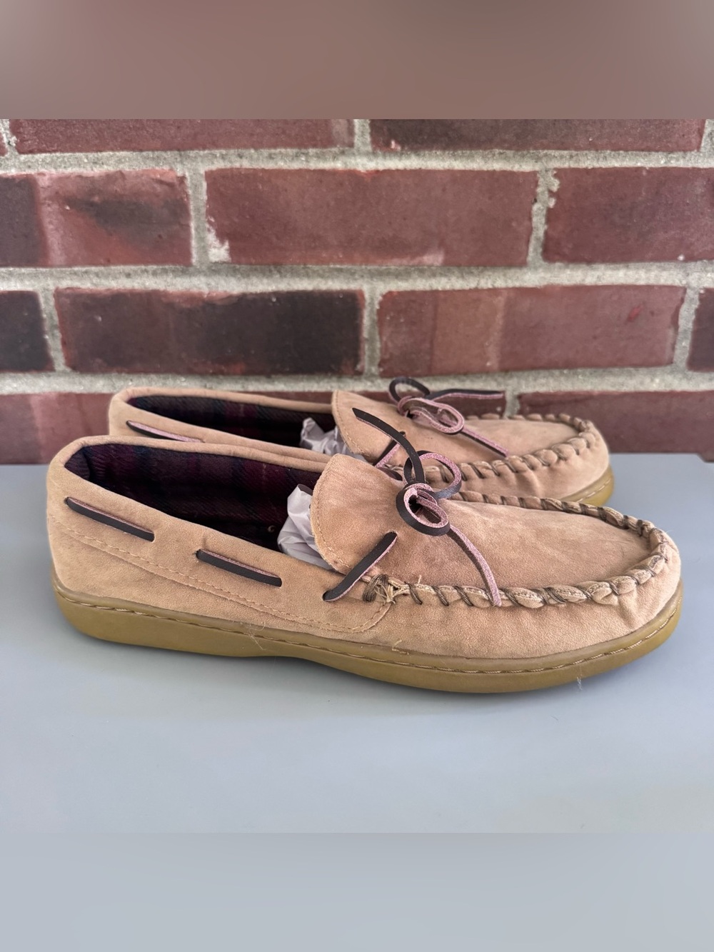 Walmart Men’s Moccasin Slippers Size 9-10 Desert Camel Faux Suede Loafers